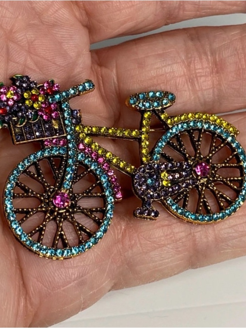 Multicolor Rhinestone Bicycle Brooch Pin #1001 - Picture 2 of 3